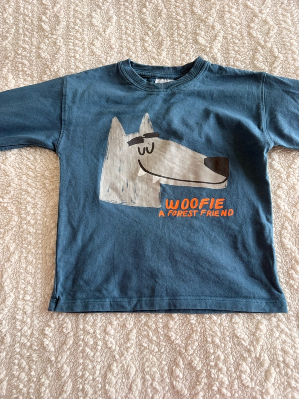 Zara Blue 'Woofie A Forest Friend' Graphic Long-Sleeve Tee